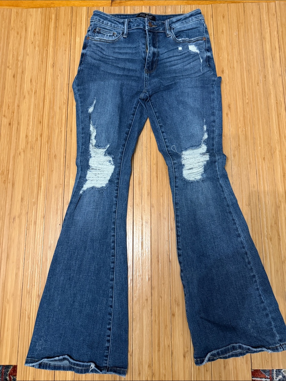 Judy Blue Distressed Dark Blue Flare Jeans